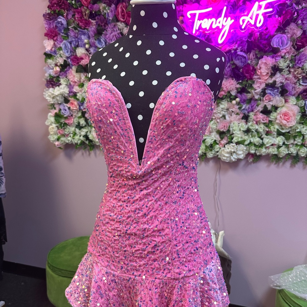 Pink Strapless Sequin Dress